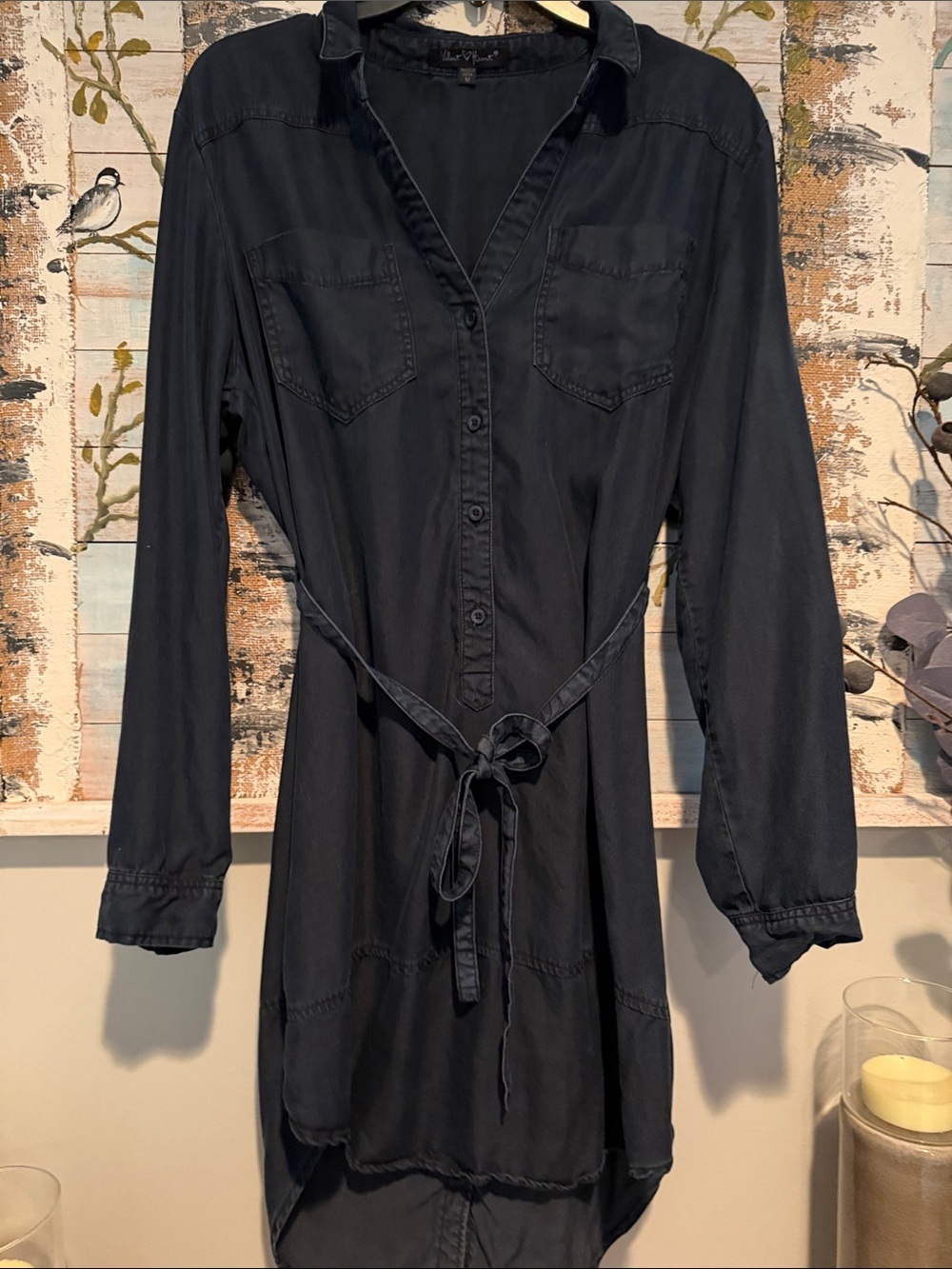 Velvet Heart Navy Long-Sleeve Shirt Dress with Tie Waist